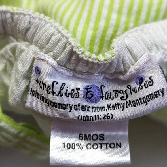 Fireflies & Fairytales Sunsuit Baby Girls Size 6m Green Pinstripe Boutique - Picture 5 of 6